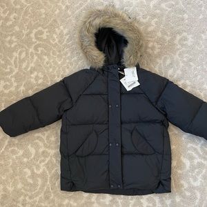 NWT Zara boys faux fur coat down feather puffer jacket 4-5 XS